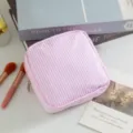 Neceser de cosméticos a rayas de seersucker rosa y blanco con cremallera metálica - Rosa Blanco