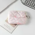 Mini bolsa de almacenamiento acolchada rosa a cuadros para auriculares y monedas - 12*1.5*9cm / Cuadros Rosas con Lazo