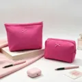 Set de neceseres rosas con patrón de gofre y lindo detalle de lazo para viaje - Rosa rojo