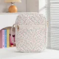 Gestepptes Blumenmuster der Buchaufbewahrungstasche mit goldenem Reißverschluss - Handgeführte Buchhülle / Rosa Und Grünes Blumenmuster