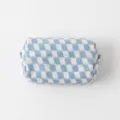 Blue and white checkerboard knitted cosmetic bag with soft texture and large capacity - 16*9*7cm / Blue & White Plaid