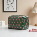 Neceser de maquillaje grande verde impermeable con lunares rosas y asa para viajes - Lunares Verde Oscuro y Rosa
