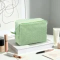 Large capacity green gingham seersucker cosmetic bag for travel toiletries storage - Green