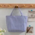 Retro blue and white striped canvas tote bag, large capacity lazy style handbag - Navy Blue