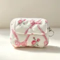 Mini bolsa de almacenamiento acolchada con estampado de flores y lazos para auriculares - 12*1.5*9cm / Rosa Rosa