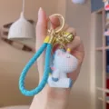 Cute cartoon resin unicorn keychain with blue woven strap and gold bell accessory - Single Piece / Blue Unicorn