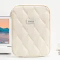 Cream quilted tablet sleeve for 11-inch iPad and Huawei, minimalist protective pouch - Off White