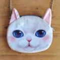 Bolso bandolera de cara de gato blanco con ojos azules y cadena de metal plata - Estilo Gato Blanco (Bolso de Cadena) / Estilo de Gato 5