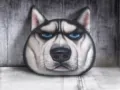 Cojín de peluche 3D realista con cabeza de perro Husky para coche u hogar, suave - Pequeño 33x38cm / Husky Enojado Negro