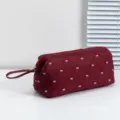 Neceser acolchado burdeos grande con bordado de lazos para organización de viaje - Bolsa de Almacenamiento (Bolsa de Secador) / Rojo Angora/Mariposa Blanca