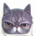 Bolso de hombro con estampado 3D de cara de gato y correa de cadena metálica plateada - Expresión de Enojo (凶你哈)