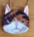 Bonito bolso bandolera con cara de gato 3D, orejas de felpa y cadena de metal - Estilo Gato Calicó (Bolso de Cadena) / Estilo de Gato 1