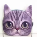 Bolso bandolera pequeño con cabeza de gato púrpura impresa en 3D y cadena de metal plateada - Atigrado Púrpura (大眼睛)