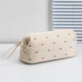 Gran neceser de viaje acolchado beige con motivos de lazos marrones bordados - Bolsa de Almacenamiento (Bolsa de Secador) / Beige/Mariposa Café