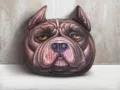 Cojín de peluche 3D realista con forma de cabeza de perro Pitbull marrón - Pequeño 33x38cm / Bully Dog