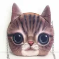 Bolso de hombro de gato 3D realista con elegante cadena de plata - Rayas Marrón Gris (小可爱)