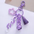 Modieuze paarse acryl ketting sleutelhanger met ster en kwastje voor damestassen - Paars