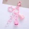 Schattige roze en witte acryl ketting sleutelhanger met kwastje en belletje - Roze