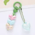 Colorful acrylic heart keychain with pearlescent charms for bags - Green
