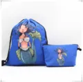 Mochila azul con cordón y neceser a juego con estampado digital de sirena hermosa - Estilo Sirena 3 / Conjuntos