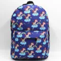 Mochila escolar azul oscuro con estampado de unicornios y arcoíris para niños - Varios Unicornios en Fondo Azul