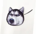 Detail of creative 3D printed Husky face coin purse featuring a zipper and wrist strap - Scornful Husky
