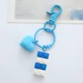 Macro view of a cute blue heart and stacked building block keychain for bag ornament - Single OPP Bag Packaging / Blue Love Building Blocks