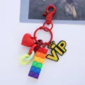 Detailed view of creative rainbow building block keychain with red heart and VIP charm pendants - Single OPP Bag / VIP Brick Style (Red Series)