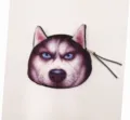 Detailed view of a creative Husky dog face print coin purse with a secure zipper closure - Staring Husky