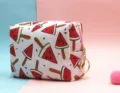 Neceser de maquillaje impermeable portátil con lindo estampado de sandía y llavero - Sandía