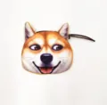 Front view detail of a cartoon Shiba Inu shaped plush coin purse with zipper - Happy Shiba Inu