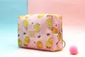 Neceser rosa impermeable con estampado de limón para viajes y almacenamiento - Naranja