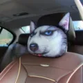 Reposacabezas y almohada de cuello de coche Husky 3D para mayor comodidad - Perro Negro / 22*28 cm