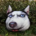 Divertido cojín de felpa con forma de cabeza de perro Husky 3D para hogar y coche - Perro Negro