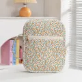 Gesteppte Büchertasche mit Blumenmuster, tragbarem Griff und goldenem Reißverschluss - Handgeführte Buchhülle / Weiß Orange Grün Floral