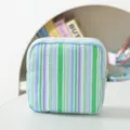 Portable seersucker striped organizer pouch in green and blue for feminine products - Green Colorful Stripes