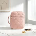 Bolsa organizadora rosa acolchada con lindo patrón de lazos para libros y cosméticos - Rosa