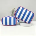 Set di borse da trucco a righe blu e bianche con dettagli in rosa - Taglia Grande 25x8x17cm / bianco-blu