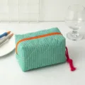 Bolsa de maquillaje de cuadros verdes de gran capacidad con cremallera naranja - Verde