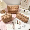 Set de neceseres acolchados marrón caqui en tela impermeable con diseño de nube suave - Bolso de Mano (25*6*17cm) / Marrón