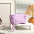 Neceser de peluche con estampado de leopardo morado, gran capacidad y correa de mano chic - Estilo Leopardo (Con Cordón) / Púrpura