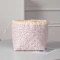 Tragbare gesteppte Blumen-Kordelzugtasche zur Aufbewahrung von Reise- und Toilettenartikeln - Neu Rosa Blumenmuster