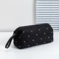 Neceser de viaje acolchado negro con diseño de lazos blancos para organización útil. - Bolsa de Almacenamiento (Bolsa de Secador) / Negro/Mariposa Blanca
