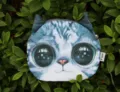 Süße Schminktasche mit Katzenkopf-Aufdruck, großen ausdrucksstarken Augen und Ohren - Tiefe Glänzende Augen (闪瞳)