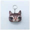Llavero de peluche con cabeza de gato impreso en 3D con grandes ojos verdes y aro plateado - Lindo