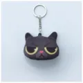 Lindo llavero de cabeza de gato de peluche con expresión de enfado única impresa en 3D - Negro Genial