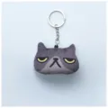 Llavero de peluche con cabeza de gato gruñón y patrones realistas impresos en 3D gris - Negro Divertido