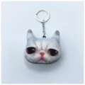 Llavero de peluche con cabeza de gato impreso en 3D realista para bolsos con aro plateado - Triste