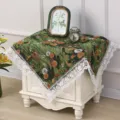 Vintage floral bedside table cover with delicate white lace trim dustproof square cloth. - 85x85cm / Dandelion