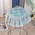 Round stool cover lace fabric quilted anti-slip elastic chair cushion home decor - Green Floral Quilted with Lace